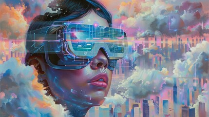 Futuristic Woman with Virtual Reality Headset
 - obrazy, fototapety, plakaty