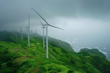 Wind Turbines Generating Clean Energy Under Clear Sky