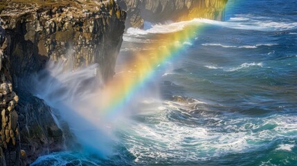 A coastal cliff where, once a year, the waves align to spray rainbows into the air. 