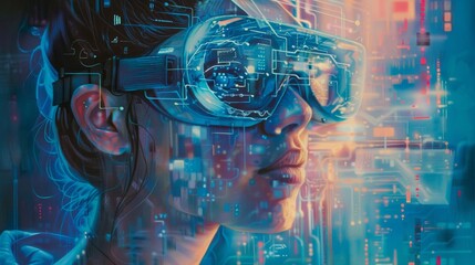 Futuristic Woman with Advanced VR Interface
 - obrazy, fototapety, plakaty