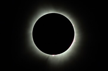 the corona at totality of the april 9, 2024, total solar eclipse as seen from hugo lake state park,...