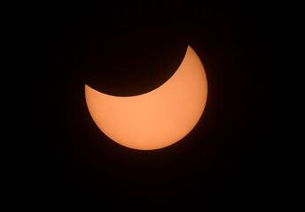 the end of the april 9, 2024, total solar eclipse as seen from hugo lake state park, near hugo,...