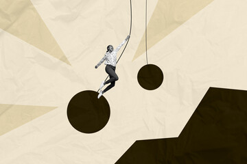 Trend artwork photo collage of beige background huge black mountain geometry elements point young...