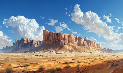 Cliffs, blue sky and clouds in a remote desert