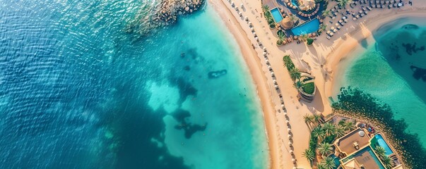 Aerial Drone view of a Beach in Dubai, United Arab Emirates.