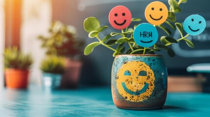 Implement employee wellness programs to promote physical and mental health in the workplace, with Text "HRM"