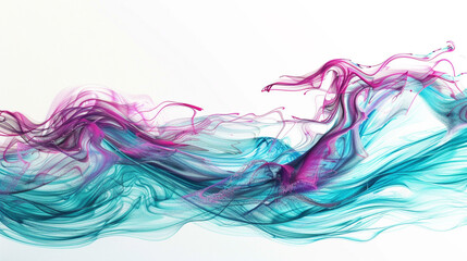 Energetic waves of magenta and turquoise blending in dynamic motion against a white backdrop.