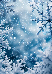Enchanting Winter Wonderland Scene with Snowflakes and Frosty Trees