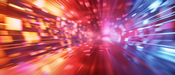 Obraz premium Abstract Blurred Speed Motion in Urban Highway Tunnel, Futuristic Lights Background