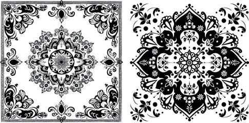 Black and White Bandana Print With Element Henna Style