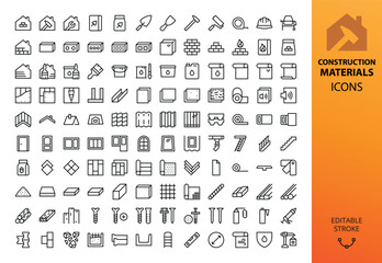 Construction and building materials isolated icons set