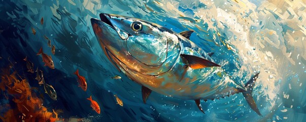 Bluefin tuna fish swimming in ocean water