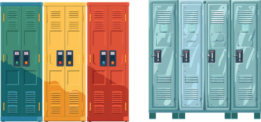 School locker. Students metal lockers or gym sports cabinets for college teenagers