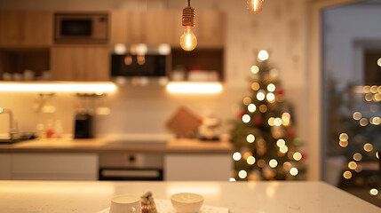 Interior of modern kitchen decorated for Christmas 
