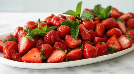 An elegant dessert platter featuring Korean strawberries their bright red color and juicy texture making them the centerpiece
