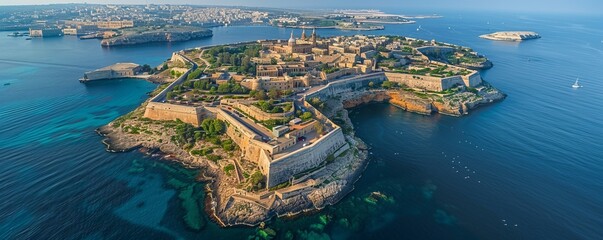 Aerial view of Fort Manoel and Manoel Island, Gzira, Central Region, Malta.
