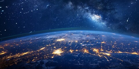Earth in Space. Orange Lines connect Seoul South, Korea with Cities across the World. Worldwide Travel or Networking Concept.
