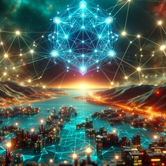3D render of Metaverse technology background with blockchain network connections
