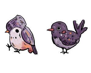 Small bird cute character design isolated icon set color hand draw.