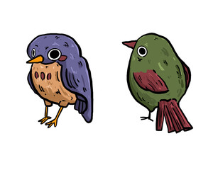 Small bird cute character design isolated icon set color hand draw.