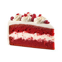 Red velvet cake slice isolated on transparent or white background, png
