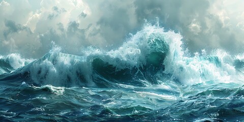 Fototapeta premium Stormy sea wave with foamy splash
