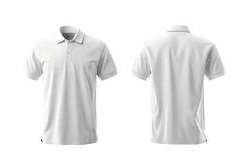Fototapeta premium Blank collared shirt mock up template, front and back view, isolated on white, plain t-shirt mockup. Polo tee design presentation for print.