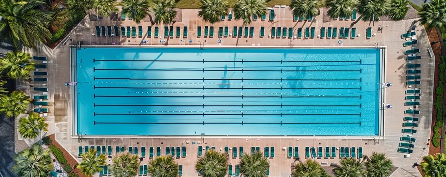Aerial view of an olympic swimming pool at North County Aquatic Center, Sebastian, Florida, United States.