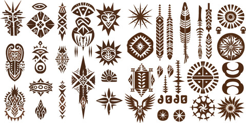 Brown vector tribal symbols set