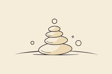 Pebbles with circles in sand in one continuous line drawing. Balance and enjoying life in a simple linear style. Spa wellness and massage salon editable stroke. Doodle vector illustration