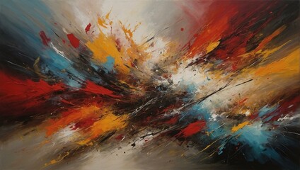 Vivid and energetic abstract painting capturing the explosive interplay of colors and shapes on canvas