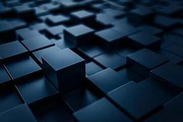 dark blue geometric cubes with matte surface in abstract arrangement