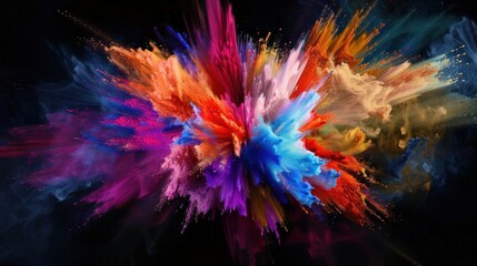 Festive abstract explosion of colorful paint on black background