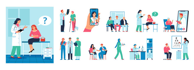 Fototapeta premium Health worker hand-drawn cartoon set