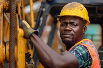 Construction worker operating machinery at a construction site