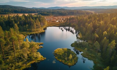 Aerial views of windfarm and wind energy station. Finnland