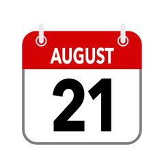 21 August, calendar date icon on white background.