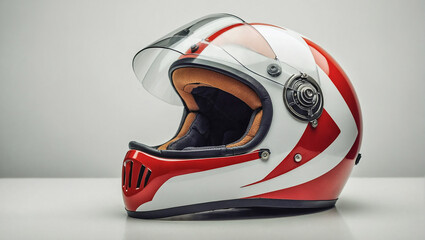 Helmet for a motorcyclist on a light background.
