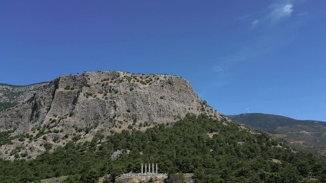 Ruins of Athena Temple in Destroyed Ancient City of Priene in Spring Day, Aydin - Turkey