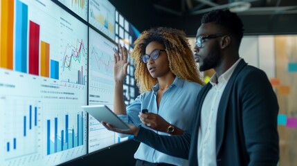 Man and Woman Standing in Front of Large Screen