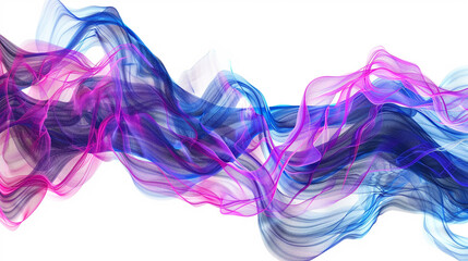 Energetic neon blue and magenta spectrum waveforms in a lively composition, isolated on a solid white background."