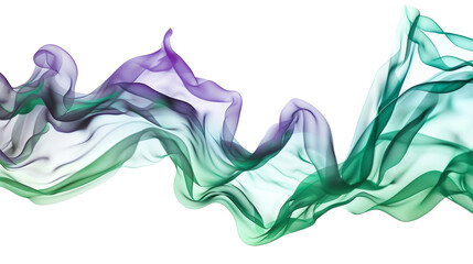 Energetic green and purple gradient waveforms in a dynamic composition, isolated on a solid white background."