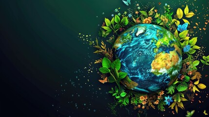 Earth Day: A Vibrant Eye-Catching Background Design Template of Earth in Shape of Beautiful Artistic Environmental icons Perfect for Environmental Wildlife Projects
