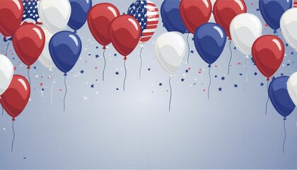Patriotic red white and blue balloons and confetti