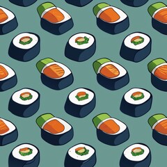 Seamless pattern of assorted sushi rolls, perfect for wrapping paper or fabric design, Generative AI