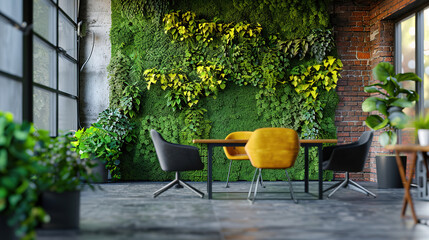 modern office spaces: Green environments with planted walls create a refreshing atmosphere. with empty copy space