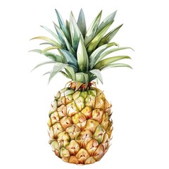 Fototapeta premium Watercolor Pineapple - Hand-painted decorative fruit with botanical beauty on white background.