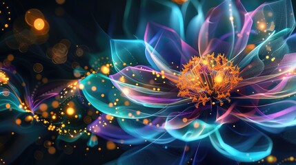 Dynamic technology powered by nature flowers science background vivid colors wallpaper lights effect dimensions concept