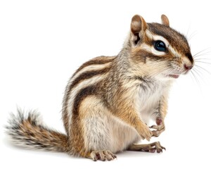 Curious Striped Rodent. Chipmunk Isolated on White Background - Adorable Small Mammal from Nature
