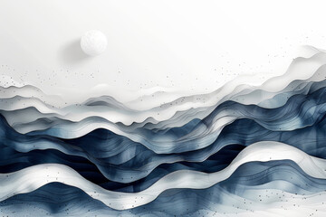 Serene paper art style landscape with moon for peaceful scenes.